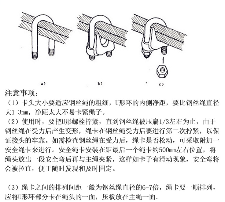 钢丝绳绳卡安装规范图图片