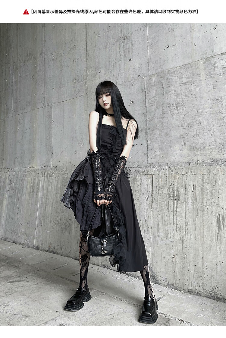 万圣节服装成人女可爱幽灵少女暗黑系黑色吊带连衣裙辣妹不规则哥特风