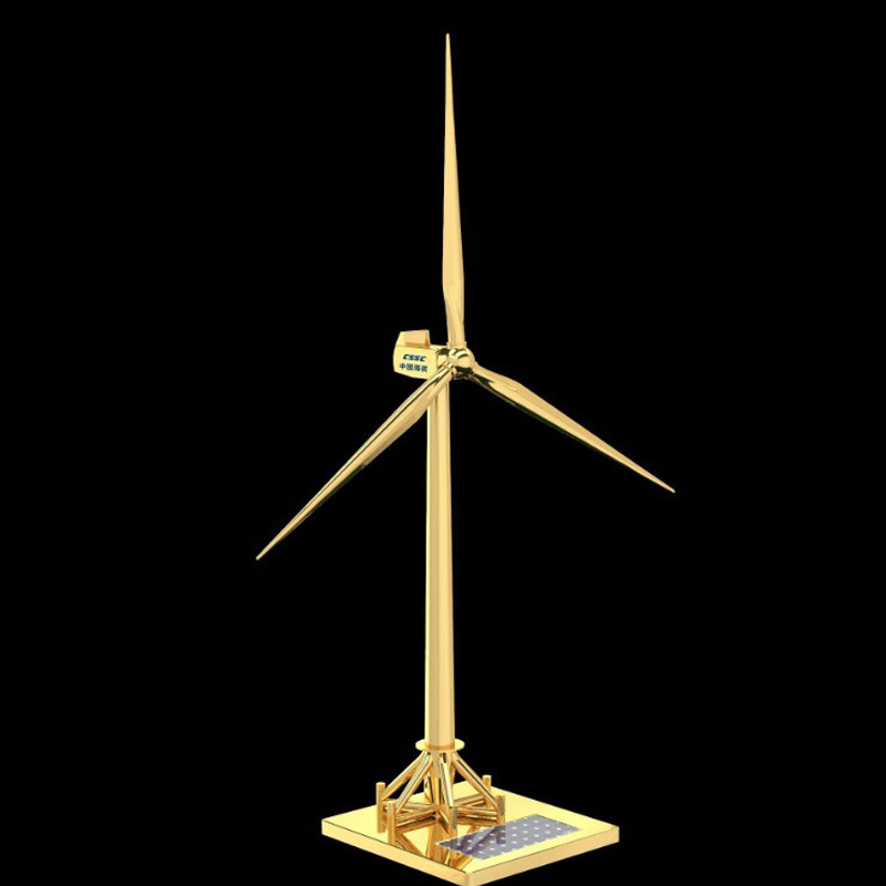 定制风车发电模型 金属太阳能风车模型金属风车摆件海上风力发电机