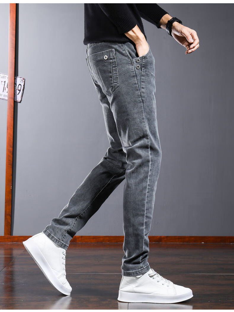 秋冬休身库孑男子牛仔裤小脚裤2022秋季新款弹力牛仔裤男韩版潮流修身