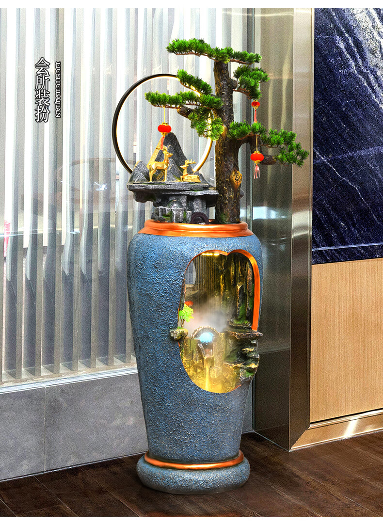 【轻奢高端】电视柜旁 落地摆件 轻奢落地流水喷泉景观家居花瓶加湿器