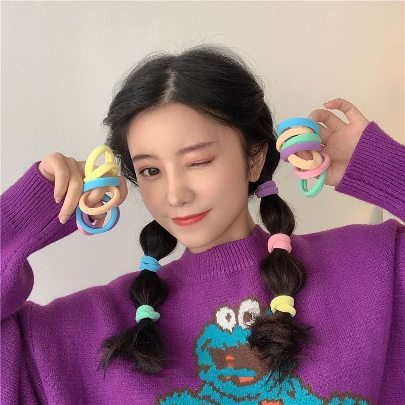 学生发圈少女头绳彩色糖果色无接缝橡皮筋高弹力扎头绳韩版饰品 糖果