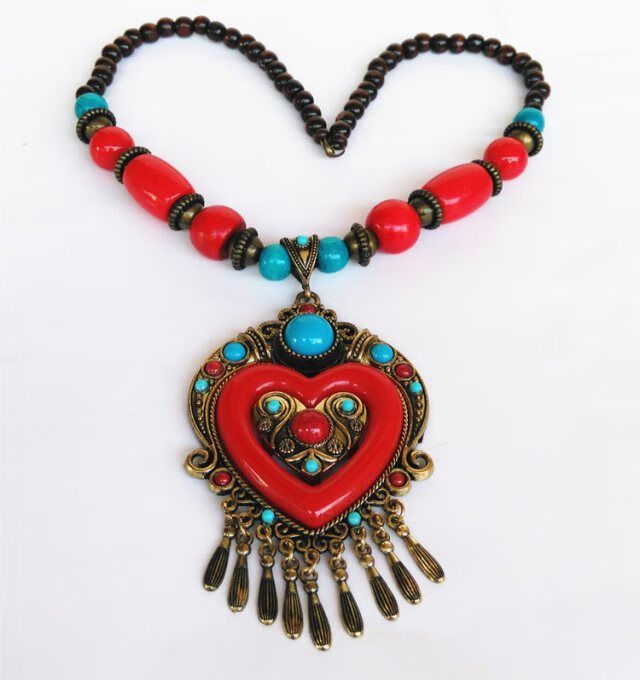 zhangu民族复古民族风项链藏族藏链头饰舞蹈表演道具女配饰毛衣链藕色