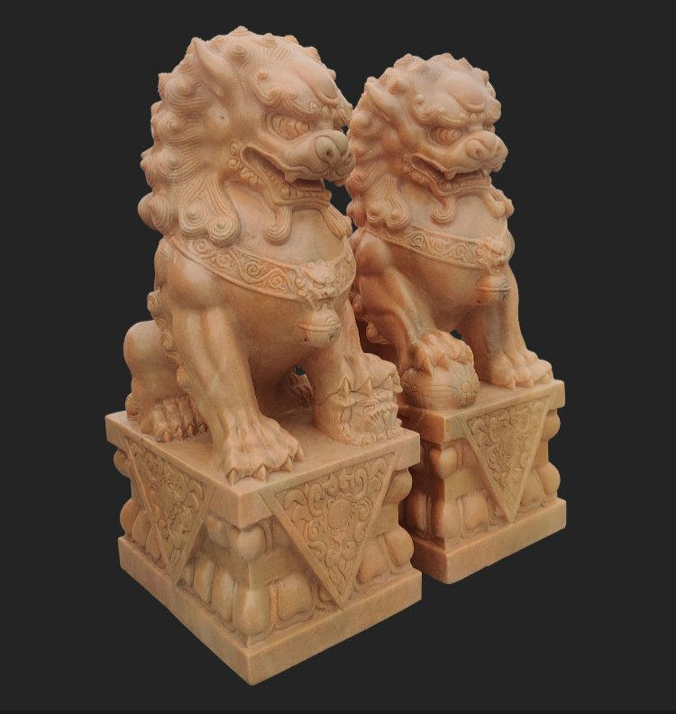 石狮子一对看门汉白玉青石镇墓石雕家用门口大门迷你小型摆件 汉白玉