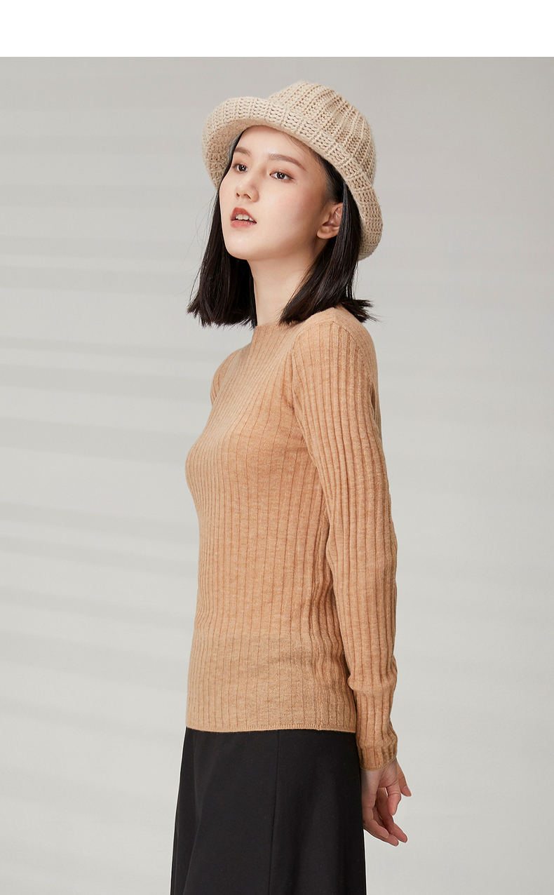 yifini/易菲春季新款女装长袖短款针织衫低圆领打底羊毛衫女2107m910