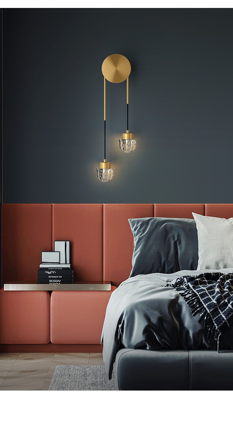 凯萨罗灯全铜水晶壁灯卧室床头后现代简约创意网红北欧极简客厅楼梯灯