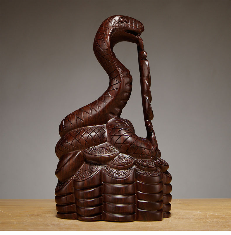 今轩堂黑檀木雕蛇摆件动物生肖蛇雕刻红木家居卧室办公室装饰工艺品