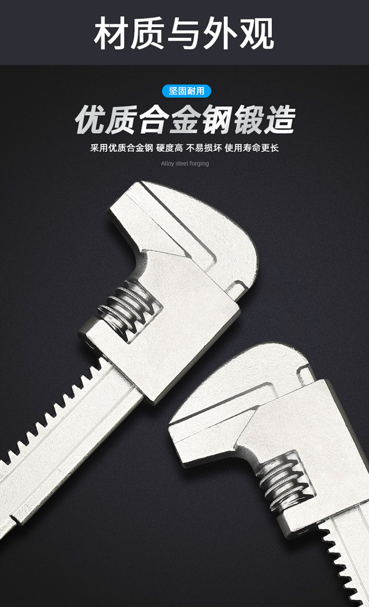 多功能直角活扳手f型扳手大开口活动扳子管钳水泵钳亿程11寸重型直角