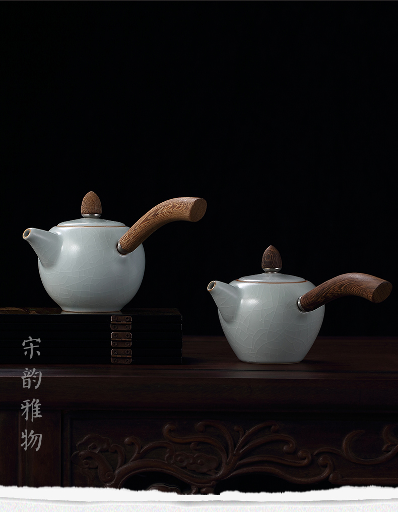 台湾丰子汝窑侧把泡茶壶天青汝窑茶壶单壶可养开片高端陶瓷茶具侧把中