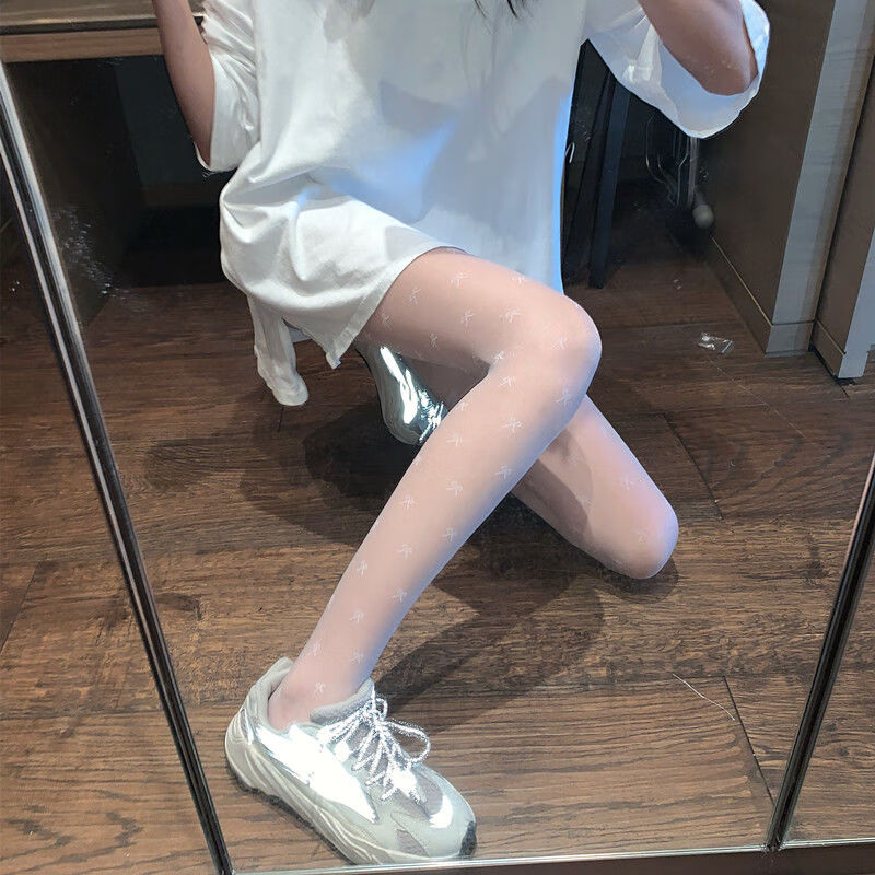 日系少女蝴蝶结连脚打底裤性感丝袜女薄款夏季长筒袜黑色黑色豹纹丝袜