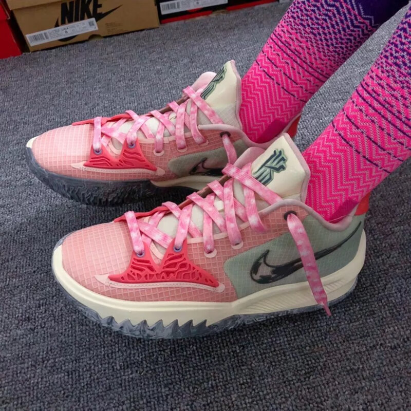 欧文7鞋带适配kyrielow44珊瑚橙色扎染粉色渐变夜光泼墨绳 粉色糖果