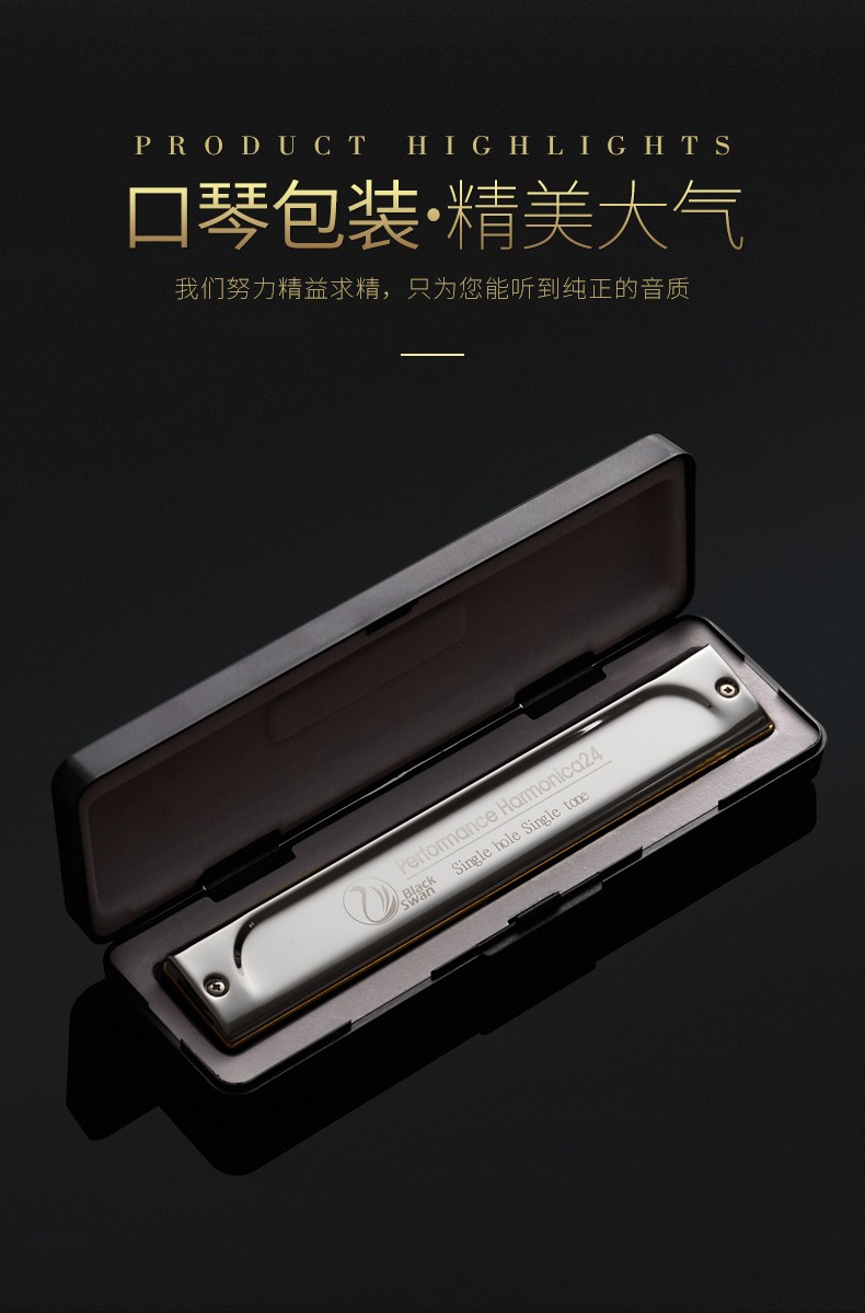 天鹅24孔单音口琴单排单孔c调专业演奏成人初学乐器 单音单排单孔#d调