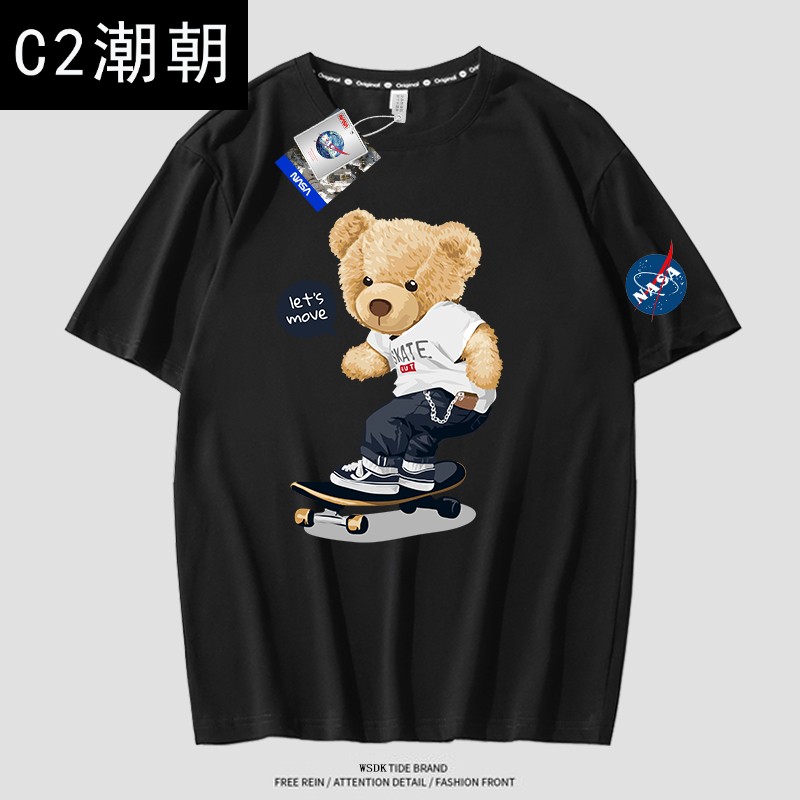 c2潮朝nasa官网联名小熊t恤男男士短袖夏季潮牌半袖t体恤纯棉情侣装
