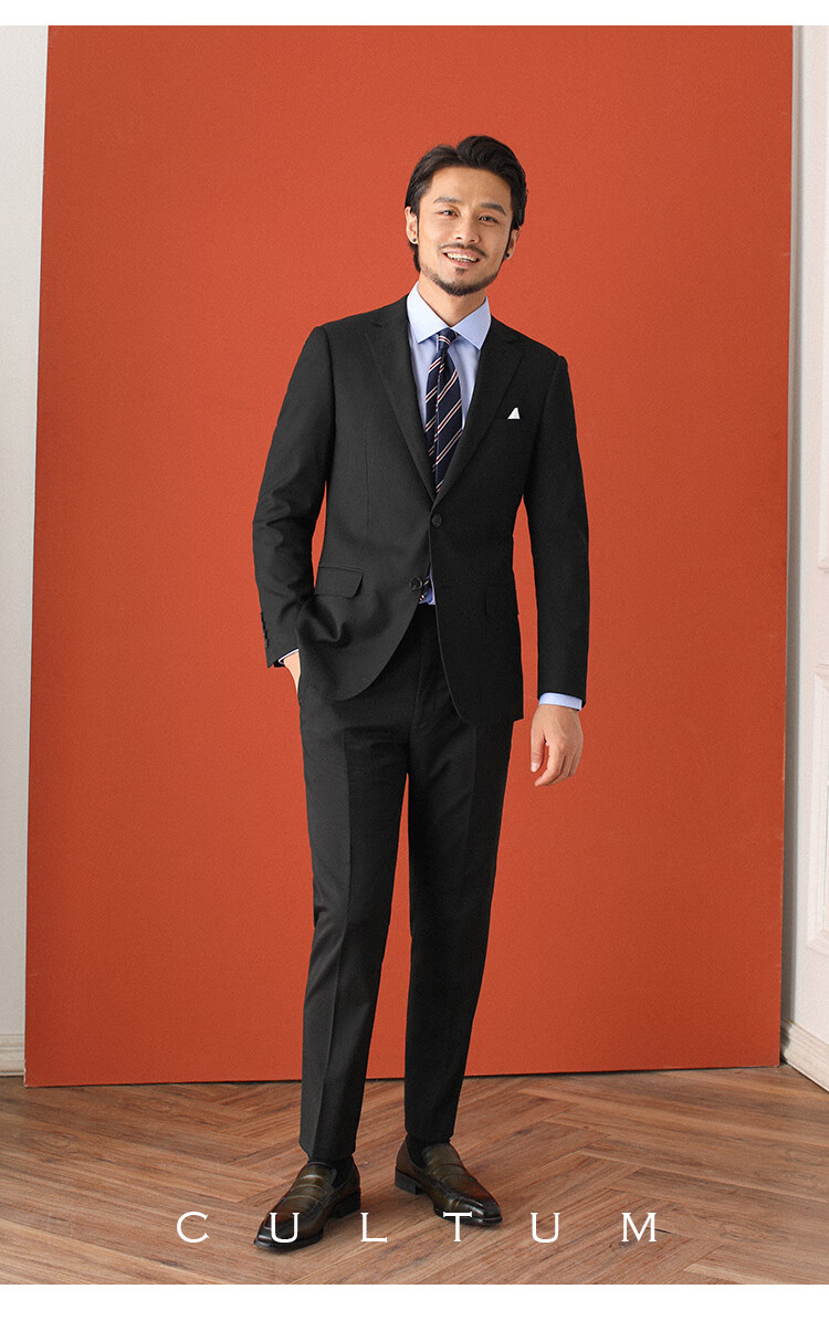 cultum西服 黑色大码西服男套装职业商务正装结婚休闲上班婚礼西装