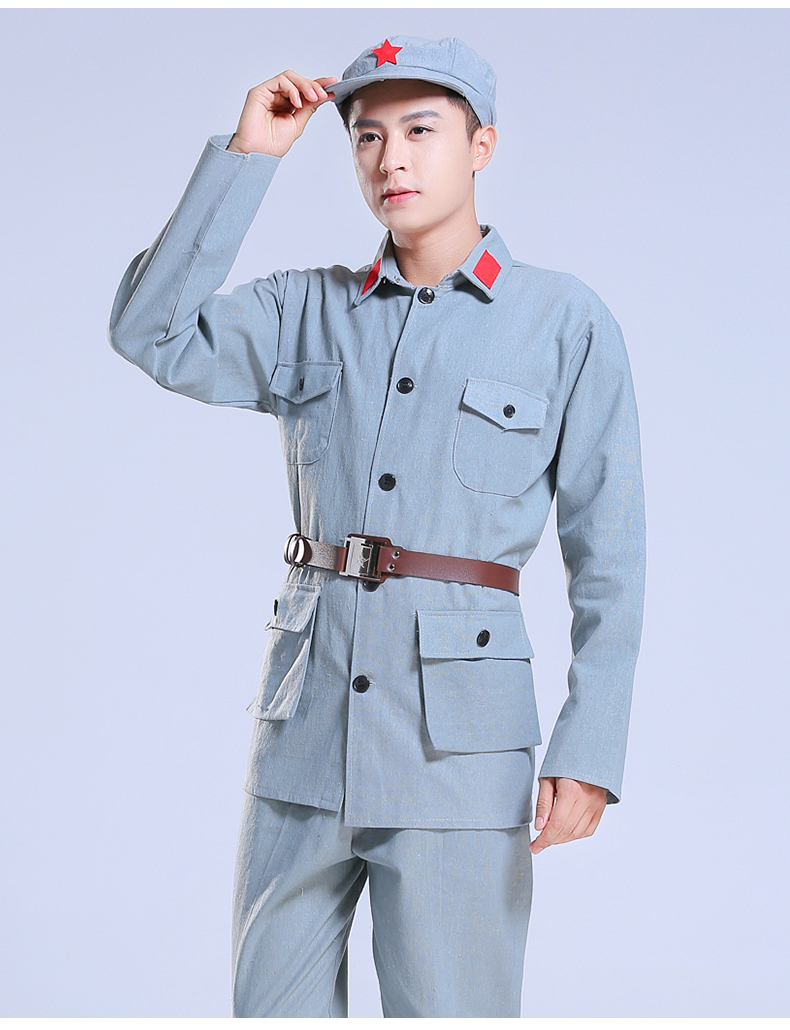 红服八路军衣服男女合唱服棉麻成人新四装灰色八路军146155cm身高男女