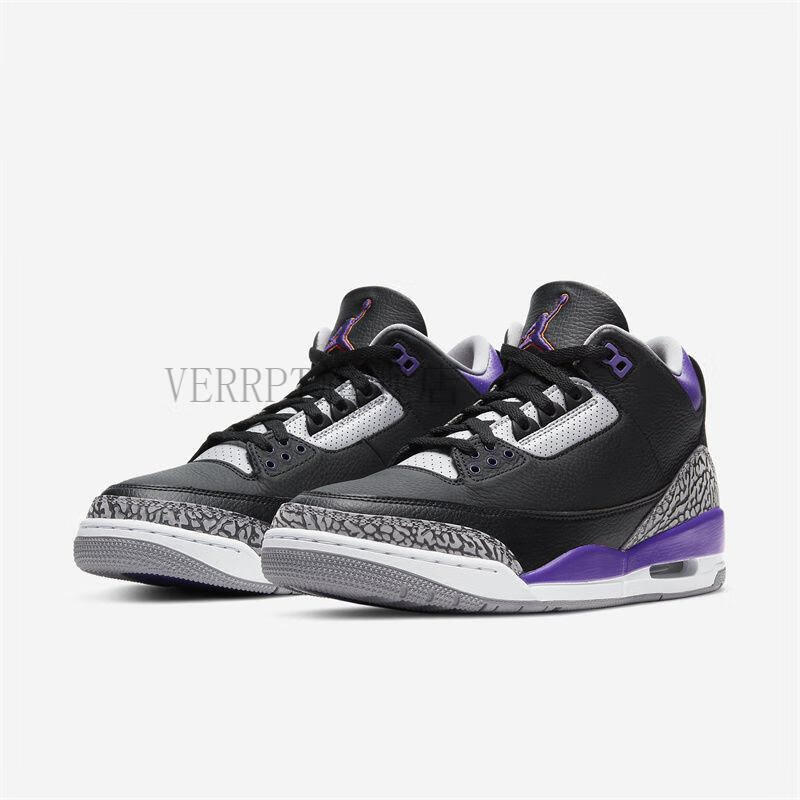【官方旗舰店】air low aj3 黑紫爆裂纹水泥 男女气垫中帮运动篮球鞋