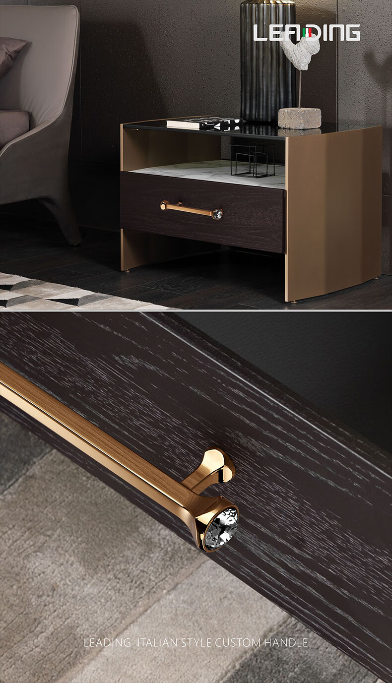 莱迪橱柜新中式水晶创意衣柜门拉手全屋定制五金黑铜拉丝色抽屉把手