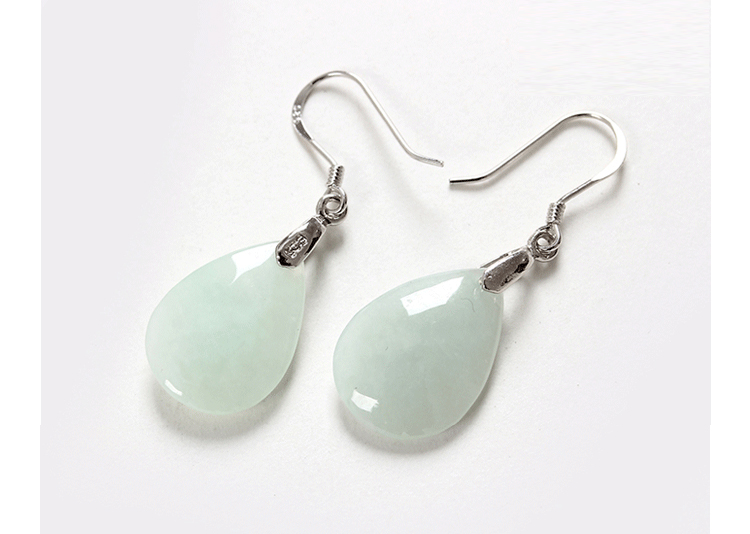 925天然a货翡翠玉耳坠水滴耳环 冰种 女 长款气质防过敏 银色