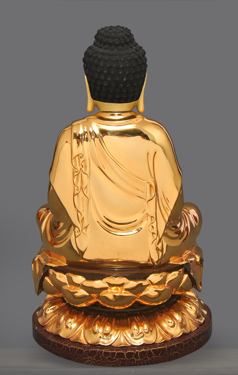 全铜24k鎏金释迦牟尼佛像居家供奉三宝佛娑婆三圣铜佛像摆件 12寸释迦