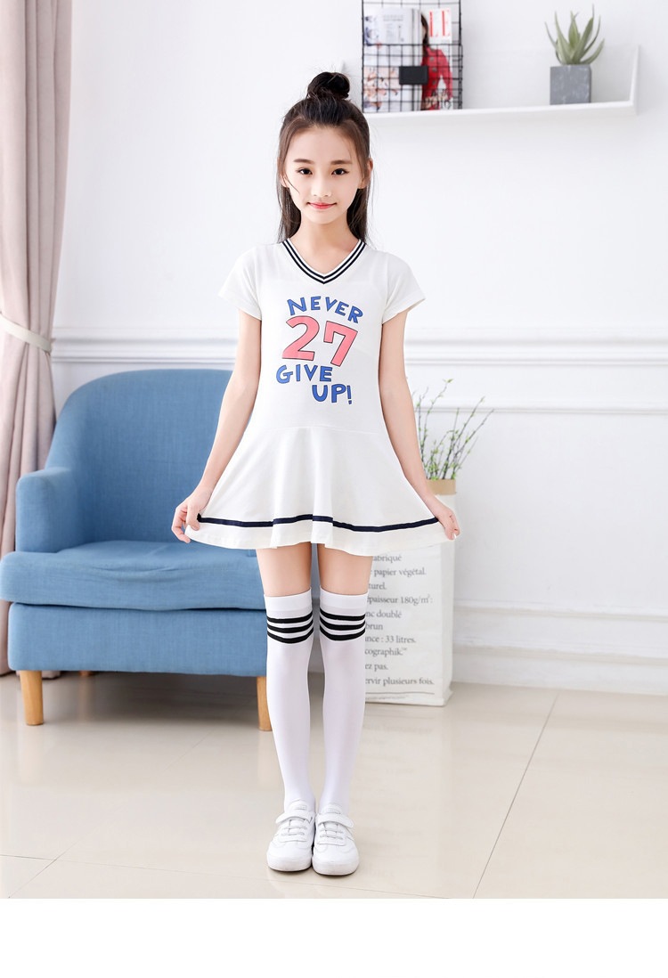 春秋夏季儿童薄款中筒色女孩运动白色女过膝长筒袜孩子堆堆袜黑底白条