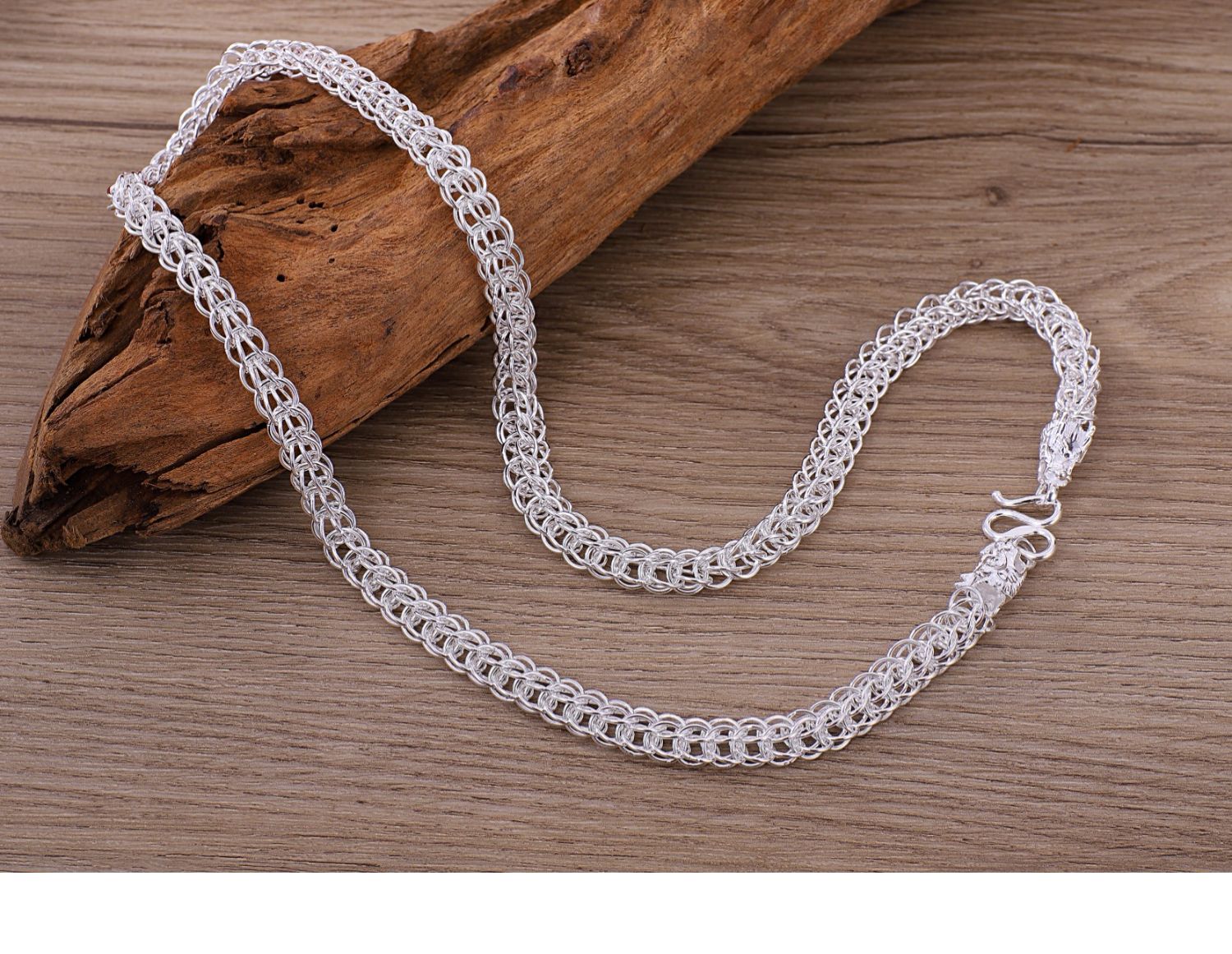 999足银龙头项链男士时尚霸气链子足银潮男手工实心项链银饰礼物 7.