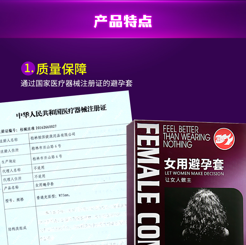 避孕套女用 隐形女性情趣高潮安全套byt性用品 3盒装(6只)送润滑油
