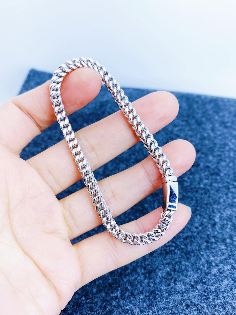 荟幽兰立体盒子手链真金pt950男士女士铂金手链男白金男款女款情侣