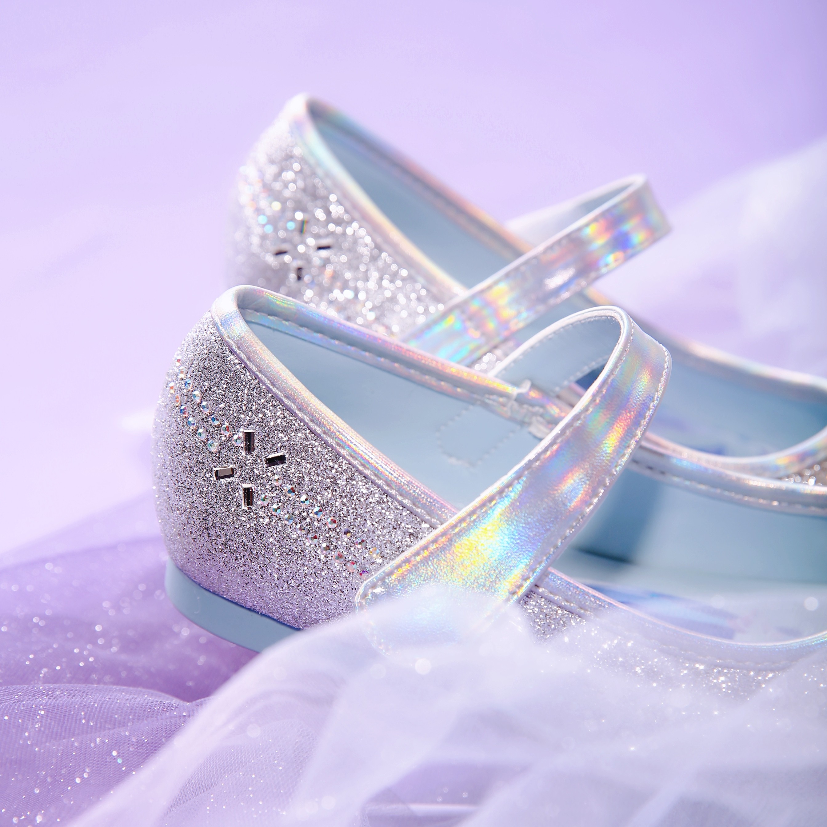 迪士尼爱莎公主鞋女儿童夏季软底小高跟冰雪奇缘艾莎水晶单鞋 银色