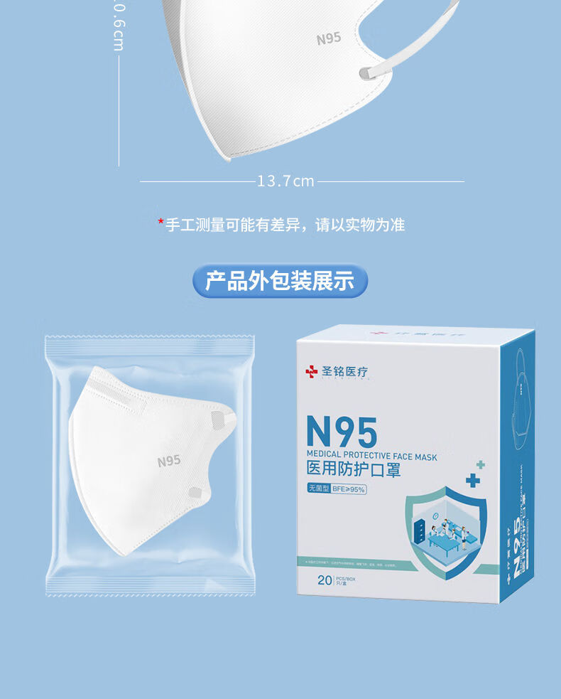 3mn95医用口罩白色无菌黑色独立包装正规3d立体kn9 n95医用无菌级【高