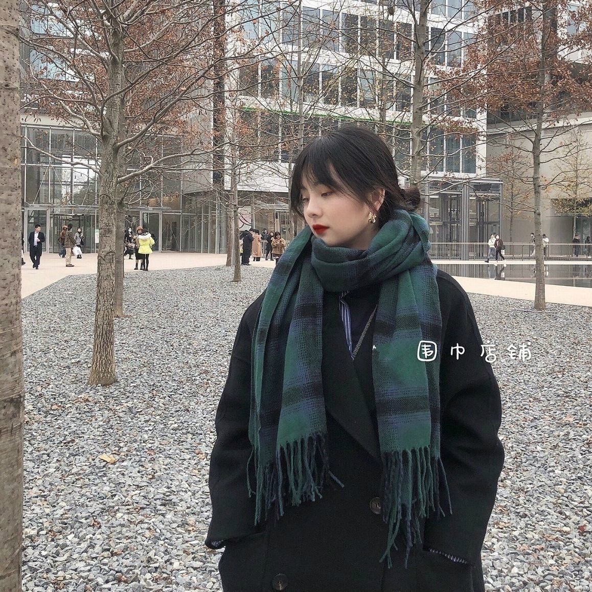 围巾女韩系冬季复古显白围巾加厚保暖学生韩国围巾温柔卡其
