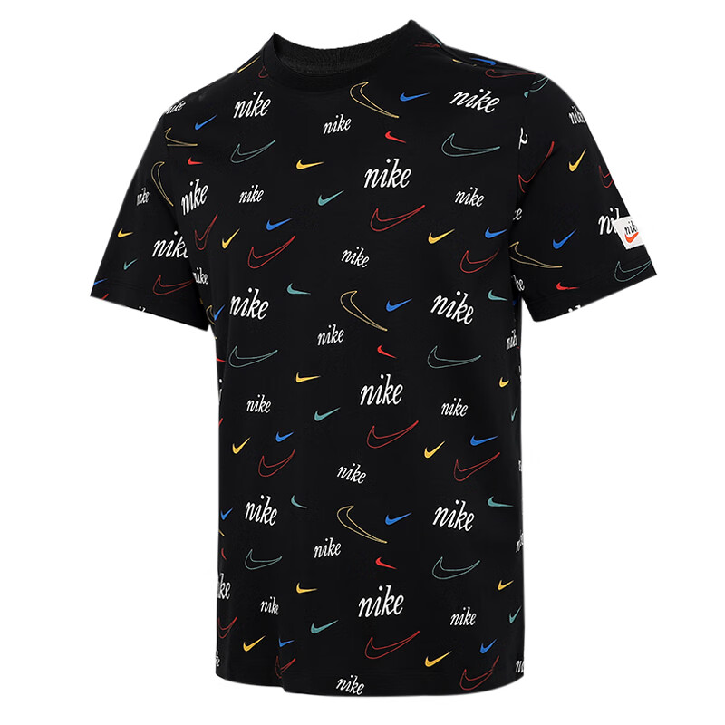 yysports nike耐克短袖t恤男装2021夏季新款黑色满印logo运动服半袖
