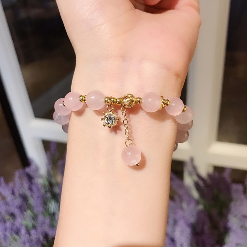 粉水晶转运手链女学生韩版闺蜜手环网红甜美风少女心闺蜜手链 弹力粉