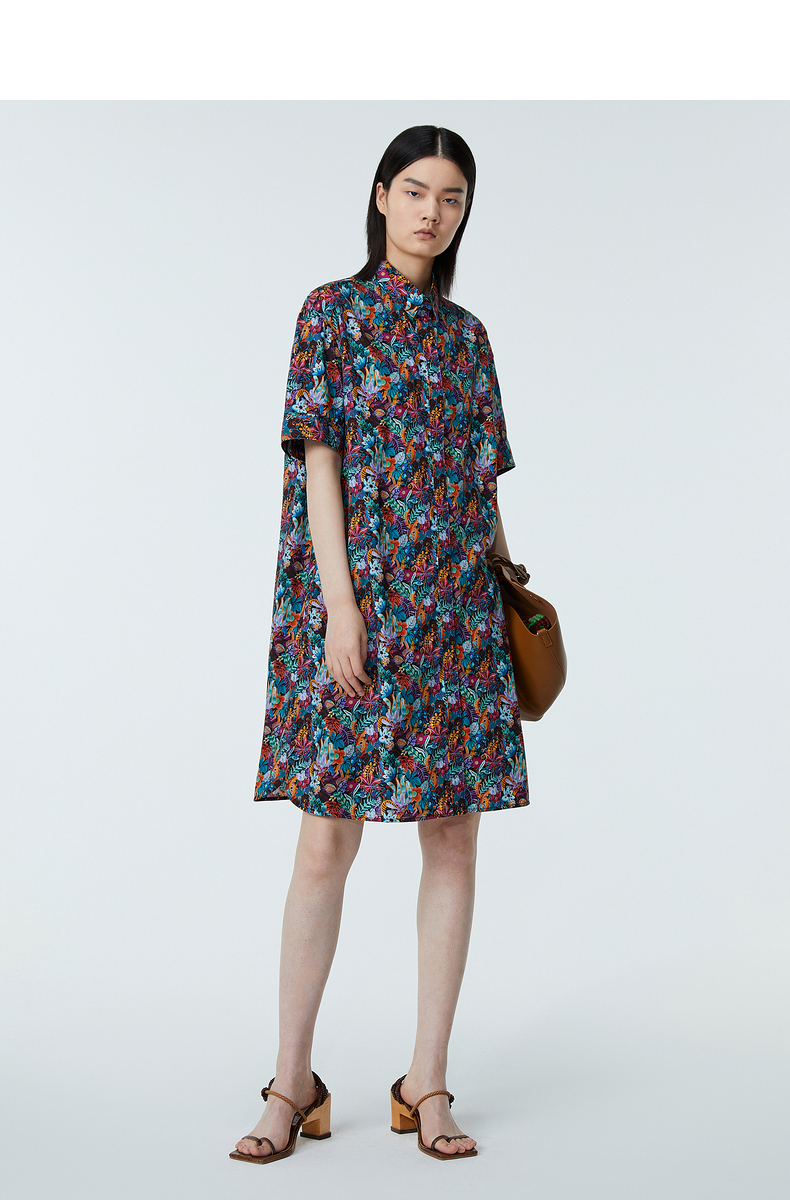 jnby/江南布衣夏季连衣裙中袖翻领印花纯棉a字裙装女5l4512130 090