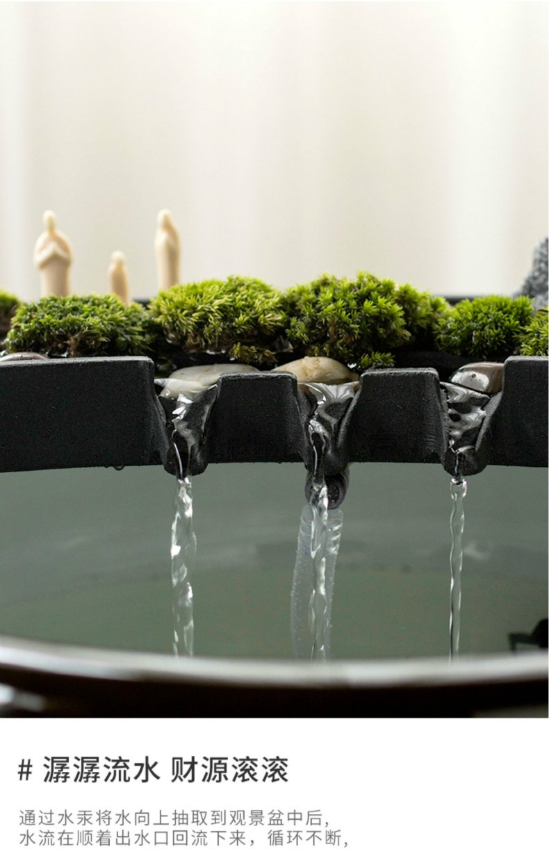 鱼缸假山造景 创意假山石槽鱼缸循环鱼池喷水流水器水景摆件装饰造景