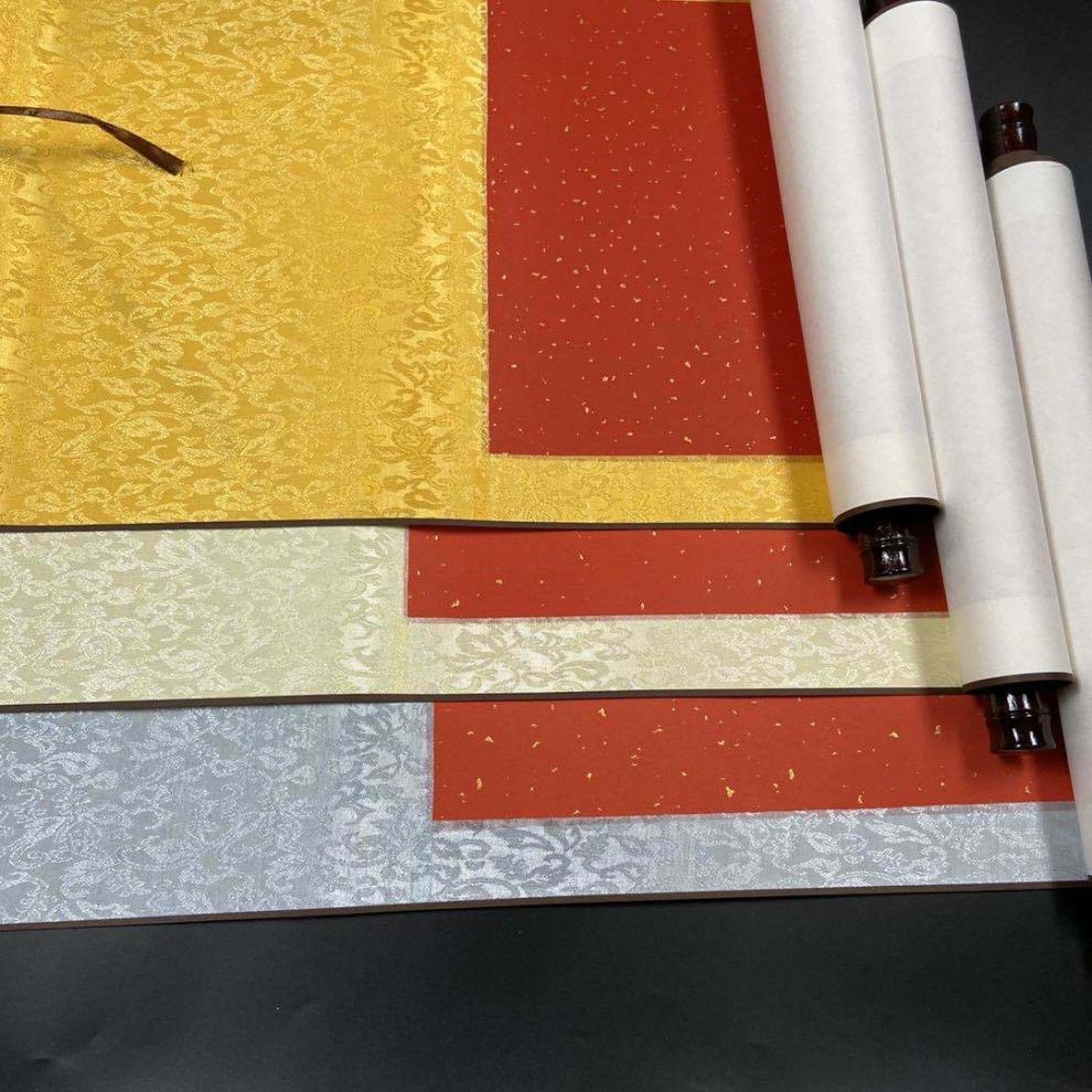 全绫精装裱四尺空白画轴宣纸卷轴横幅挂轴书法国画作品纸半生熟竖