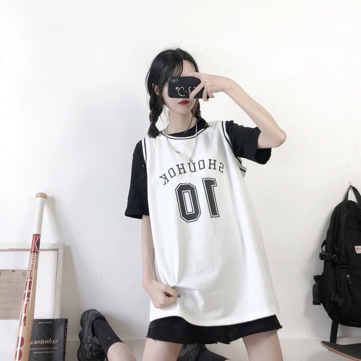 2021夏季新款篮球服套装女学生韩版无袖背心运动球衣两件套潮黑色背心