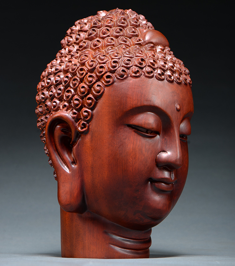 正宗府红檀木雕佛头摆件客厅中式禅意释迦摩尼佛首风水摆设工艺品红檀