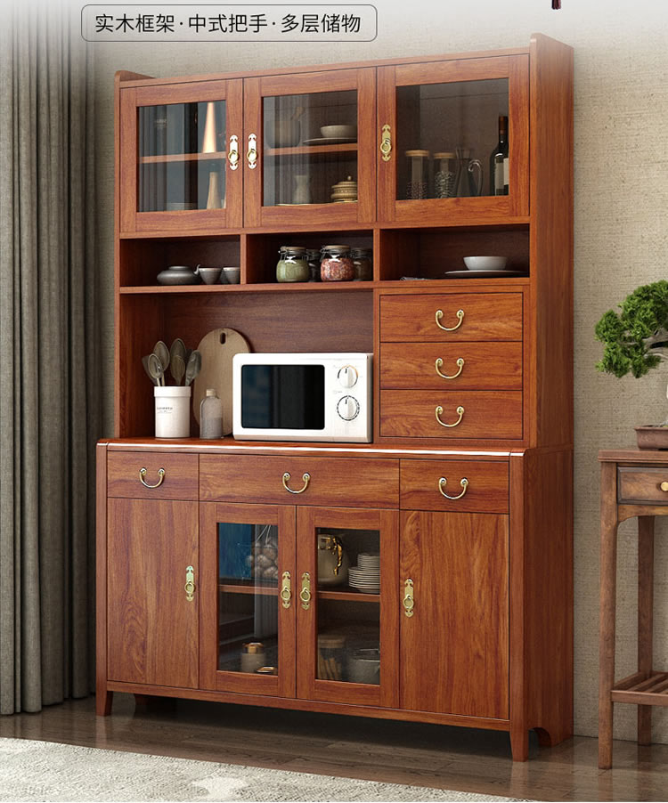 雷动餐边柜新中式厨房储物客厅靠墙家用碗柜一体酒柜实木框 80cm低柜
