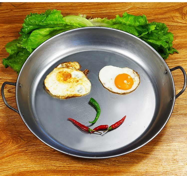 双耳平底锅铬饼平底锅不粘锅煎大号商用用烙饼锅双耳不锈钢35型平底锅