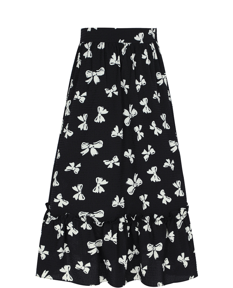 秋水伊人碎花半身裙2021新款秋装百搭气质裙高腰a字黑色中长裙 黑色 l