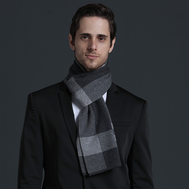 时尚帅气简约围巾男2021秋冬新款纯色百搭加厚保暖围脖礼盒礼物 驼色