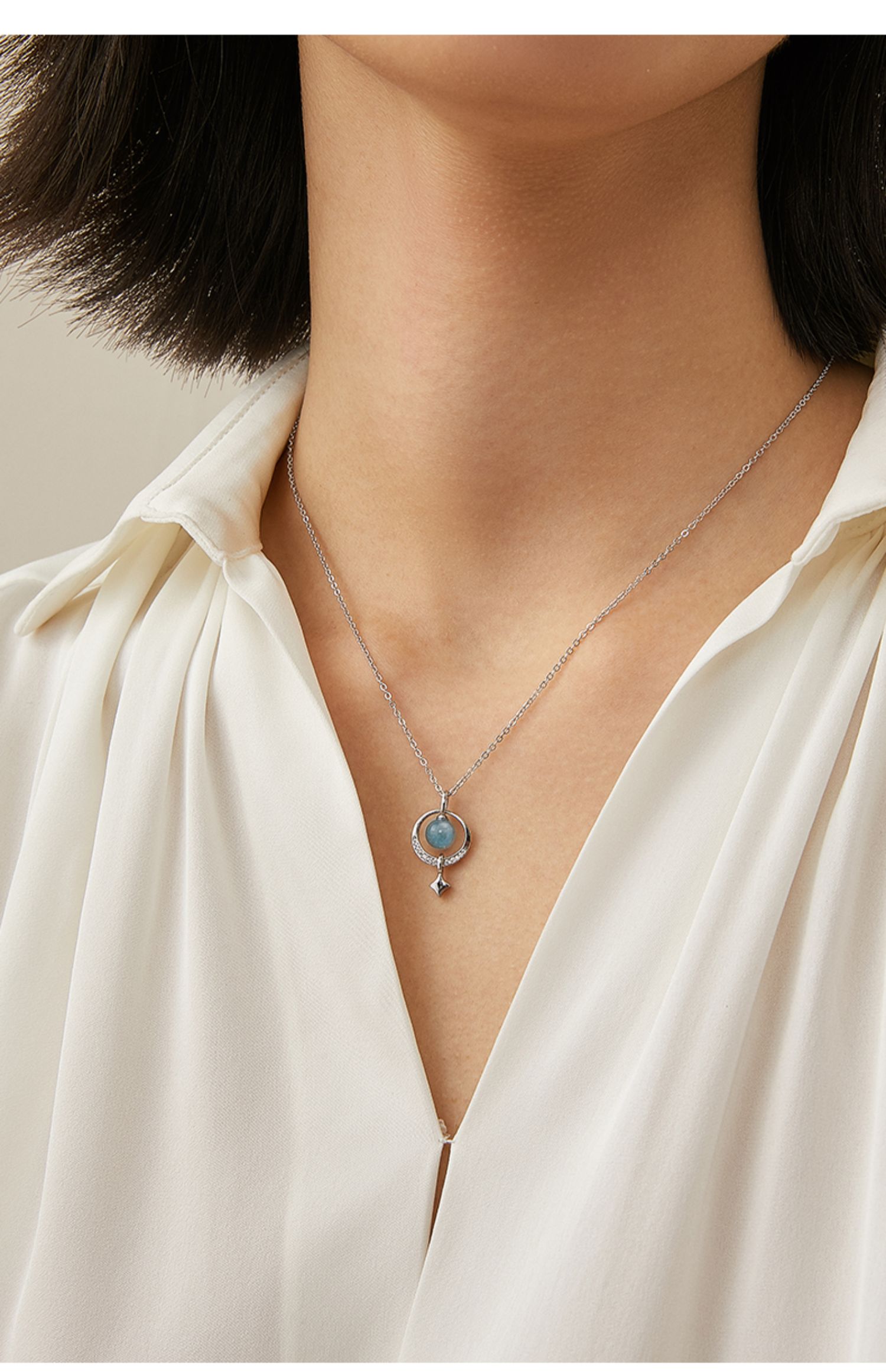 轻奢小众设计感2021年新款百搭锁骨链 幻彩月光项链-望月白(月光石)