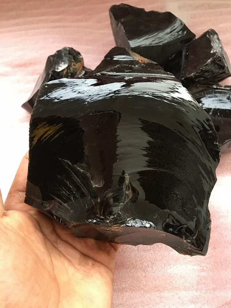 顶盈天然黑曜石原石摆件毛料雕刻原矿石手把件可做吊坠手串料精选一斤