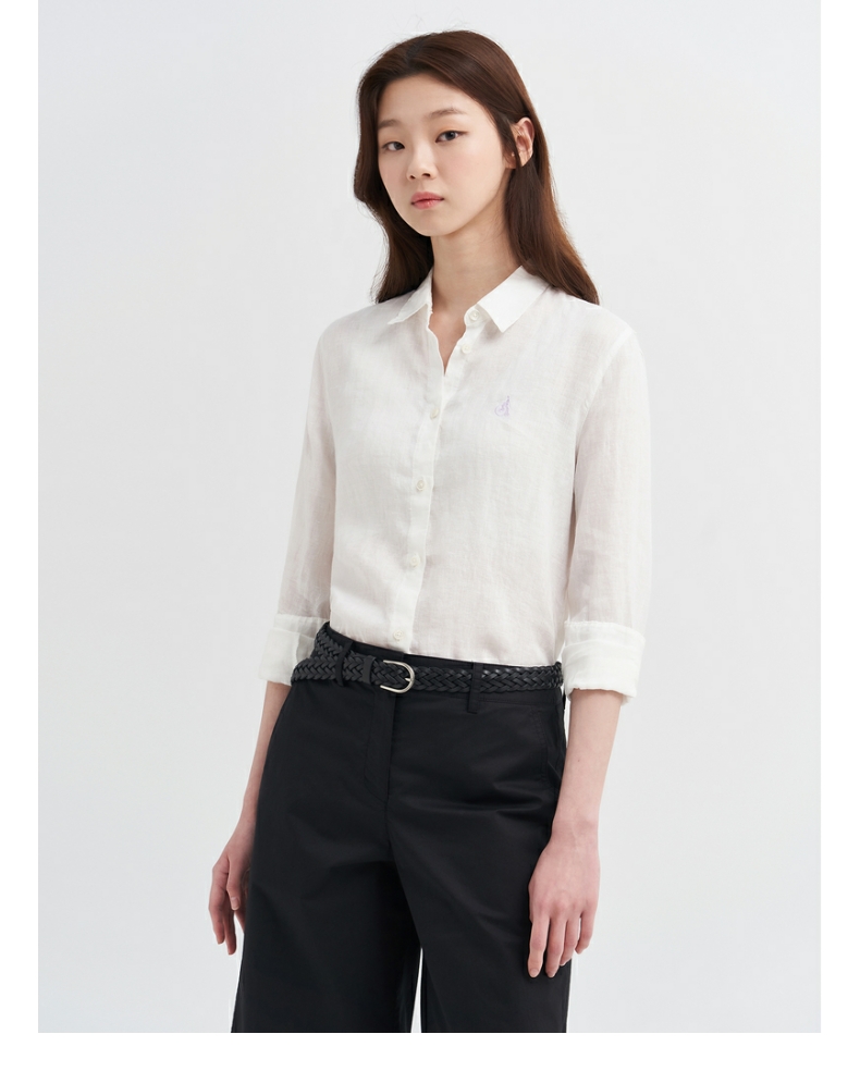 beanpole滨波2022春夏新款女士职场通勤亚麻舒适素色长袖衬衫薰衣草色