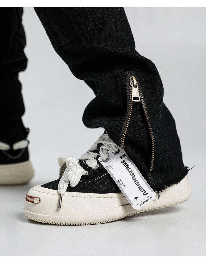 檀健次同款鞋sr开口笑厚底萌丑反转系带百搭情侣帆布鞋女 米色 女款37