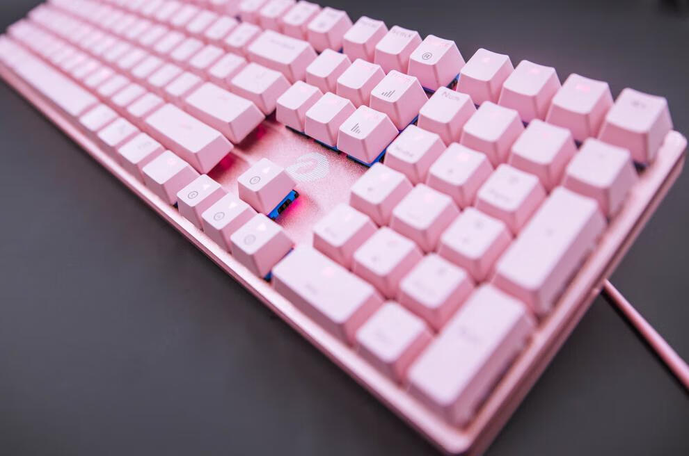 达尔优机械键盘108键全粉色ck533网吧游戏电竞光轴青轴防水有线新品