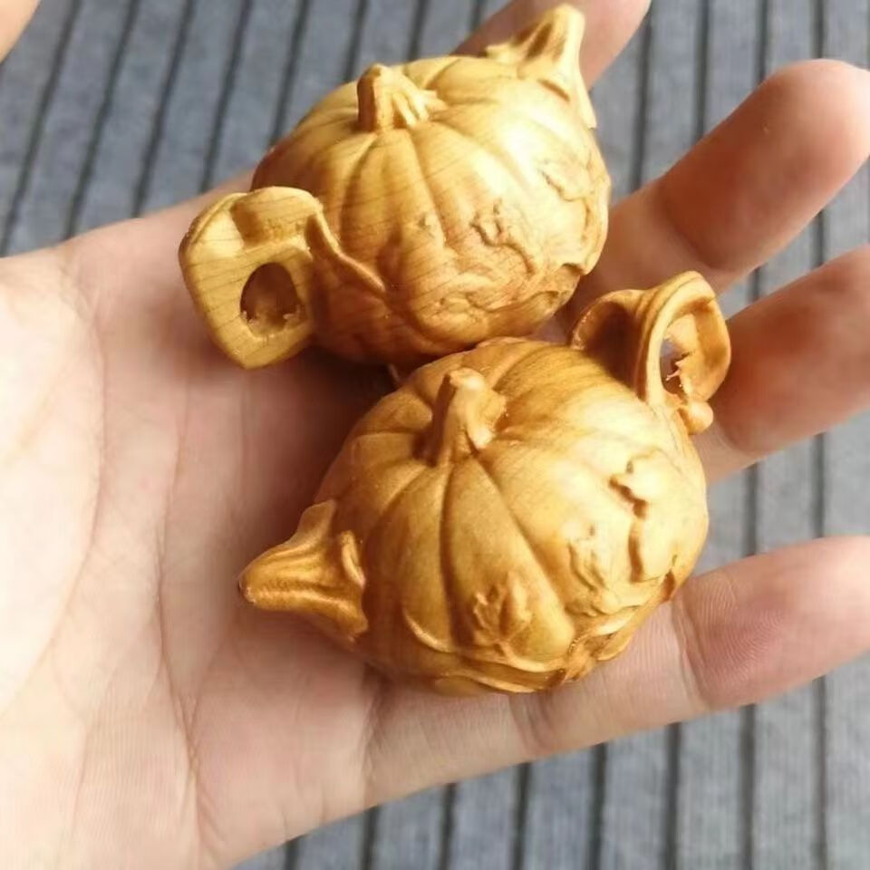 壶木雕手把件把玩件摆件工艺品文玩实森雕刻手把壶 黄杨木大号南瓜壶