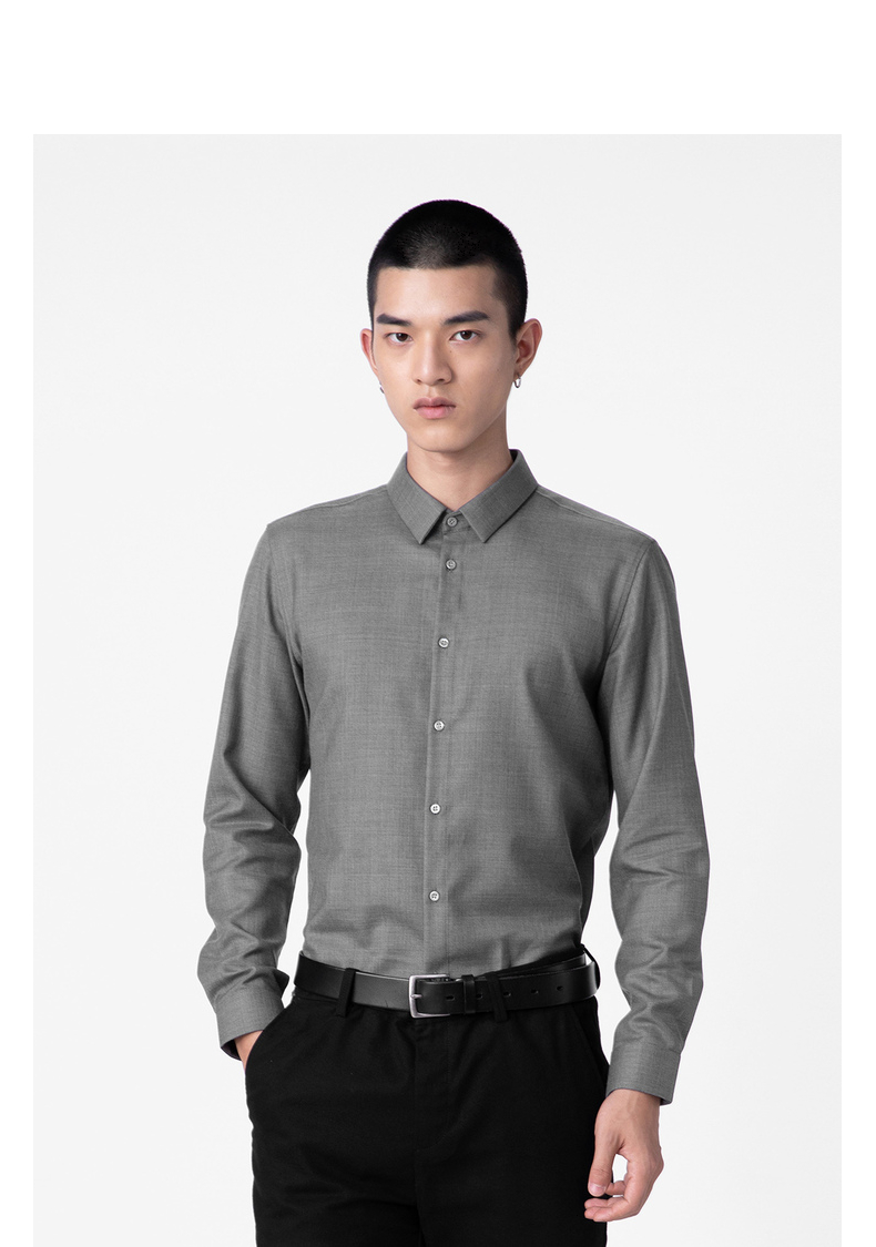 下-利郎羊毛衬衫男长袖修身版2021秋季新款含山羊绒10%纯色简约时尚