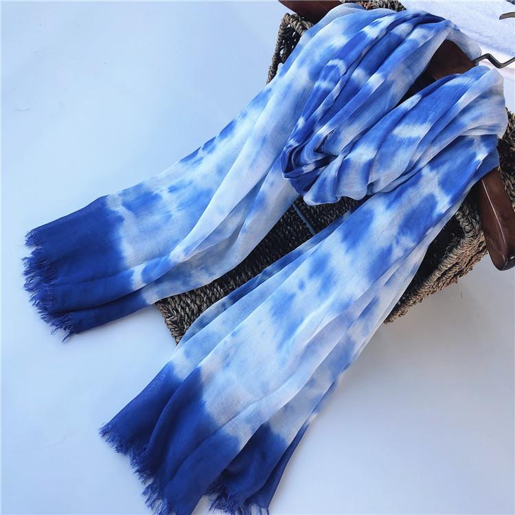 lucaly扎染围巾长巾新款围巾扎染蓝染系列高贵气质披肩夏季出游遮阳