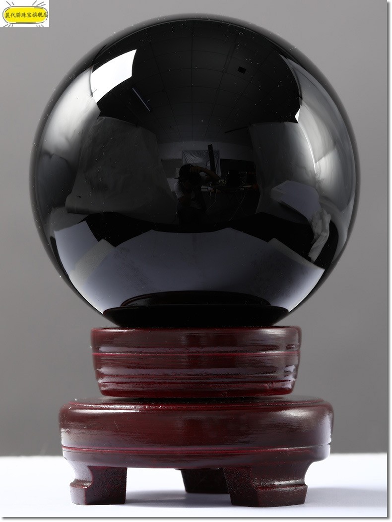 晨代骄天然黑曜石水晶球摆件转运球风水球石头工艺品七星阵zhao财定制